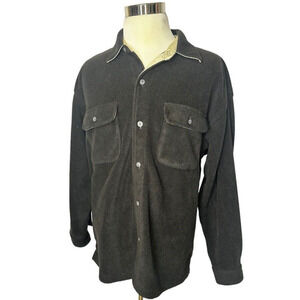 VTG Cherokee Corduroy Fleece Button Up Long Sleeve Black Size Large Super Soft